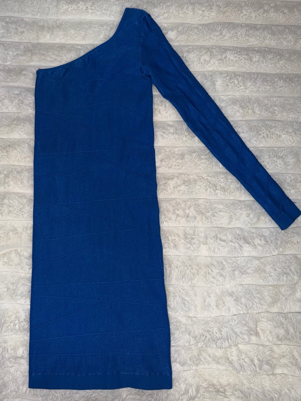 bebe One-Shoulder Long Sleeve Royal Blue Bodycon Dress